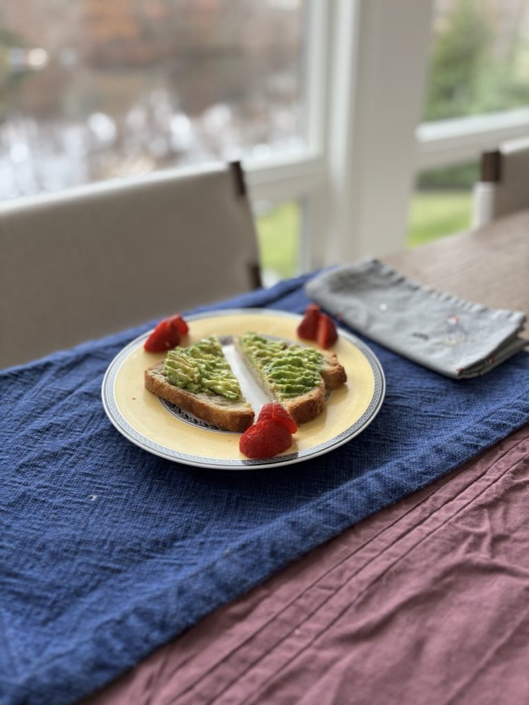 Avocado toast with market strawberries