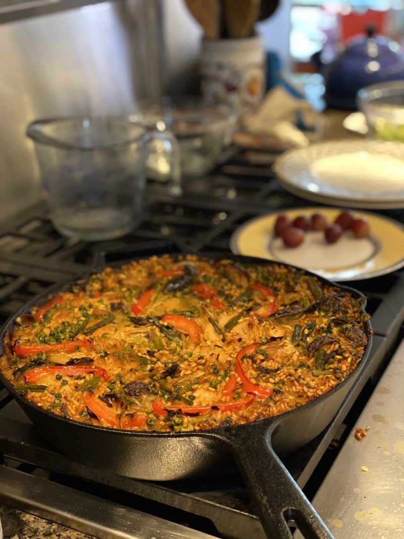 Saffron paella baked in cast iron